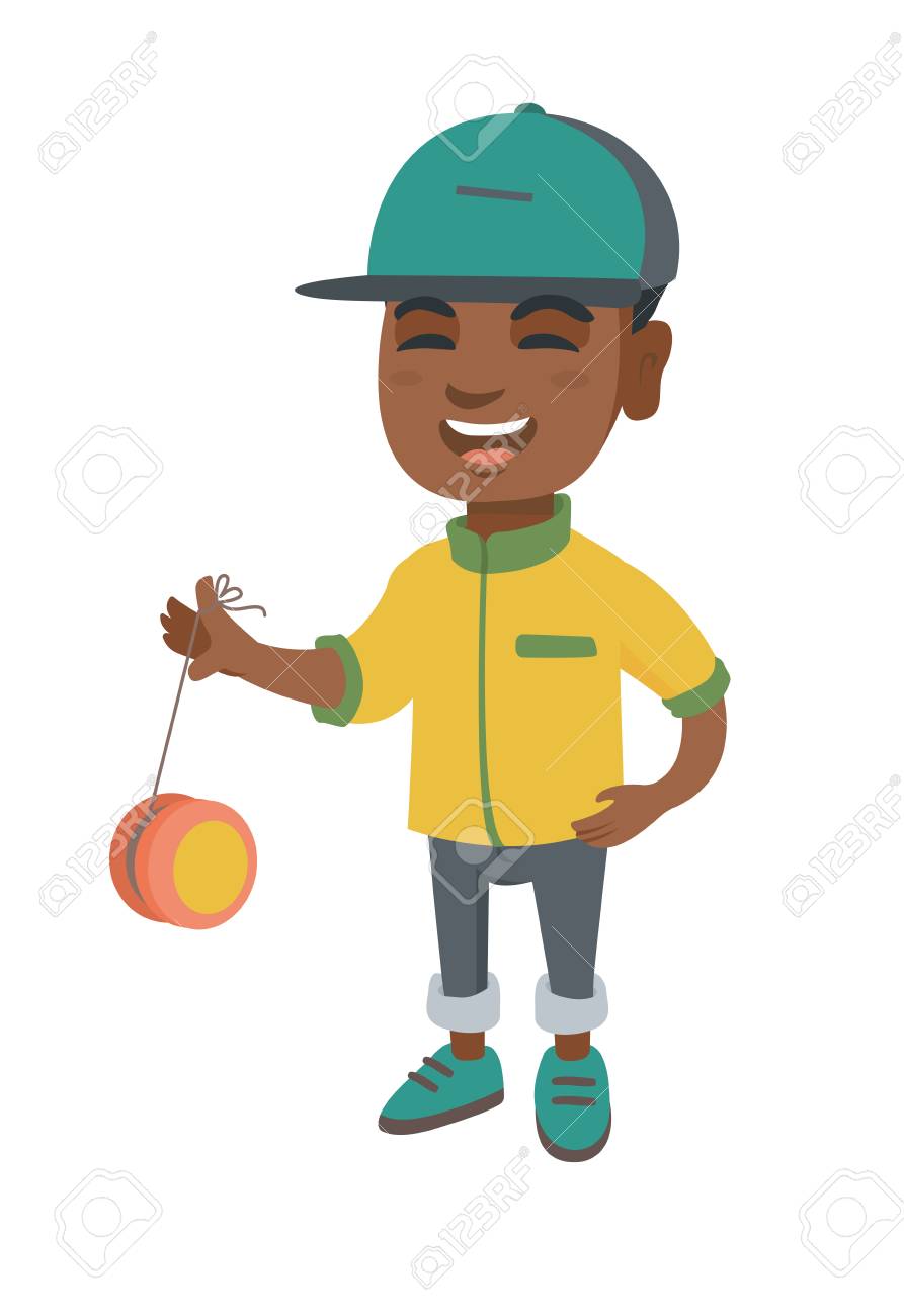 アフリカ系アメリカ人の少年がヨーヨーで遊んで のイラスト素材 ベクタ Image