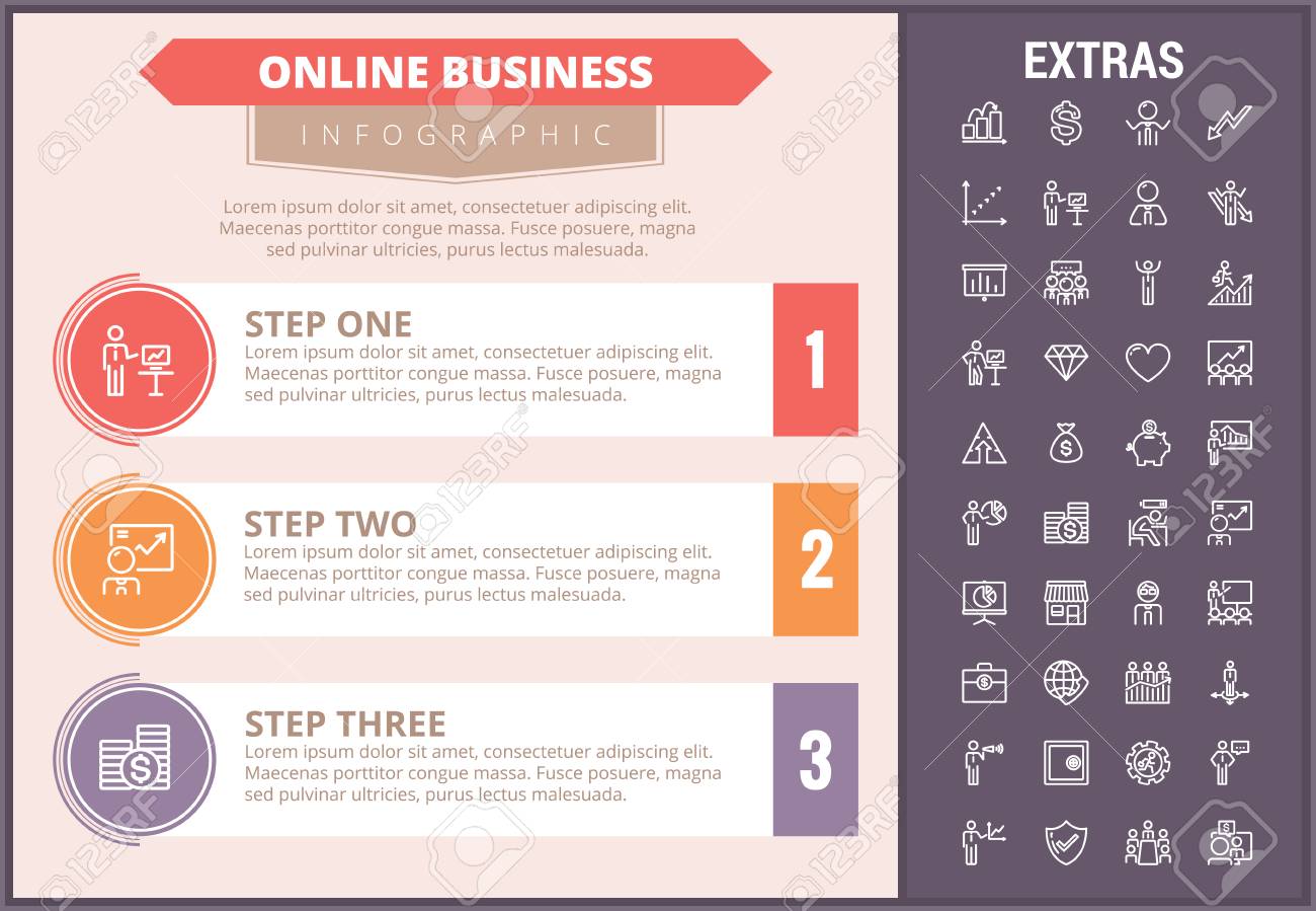 online business infographic timeline template elements and icons