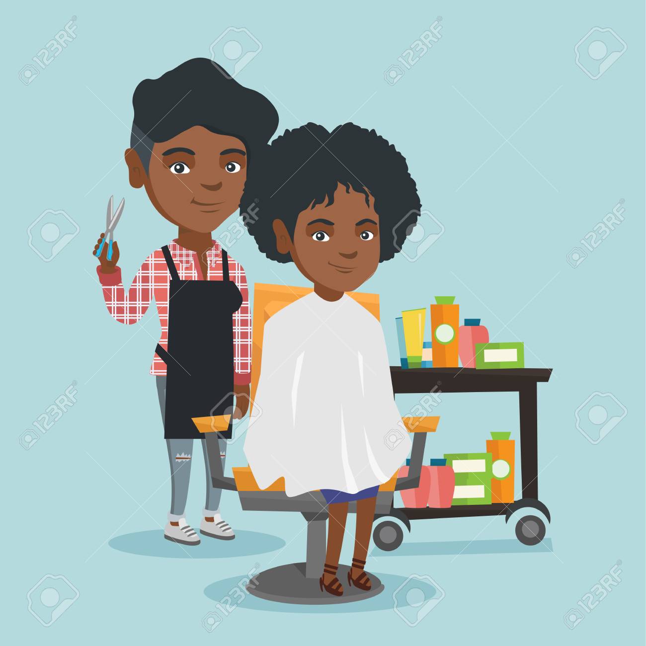 Salon De Coiffure Afro Americain Coupe Les Cheveux De La Jeune Femme Dans Le Salon De Coiffure Coiffeur Faisant Une Coupe De Cheveux A Un Client Avec Des Ciseaux Dans Le Salon De