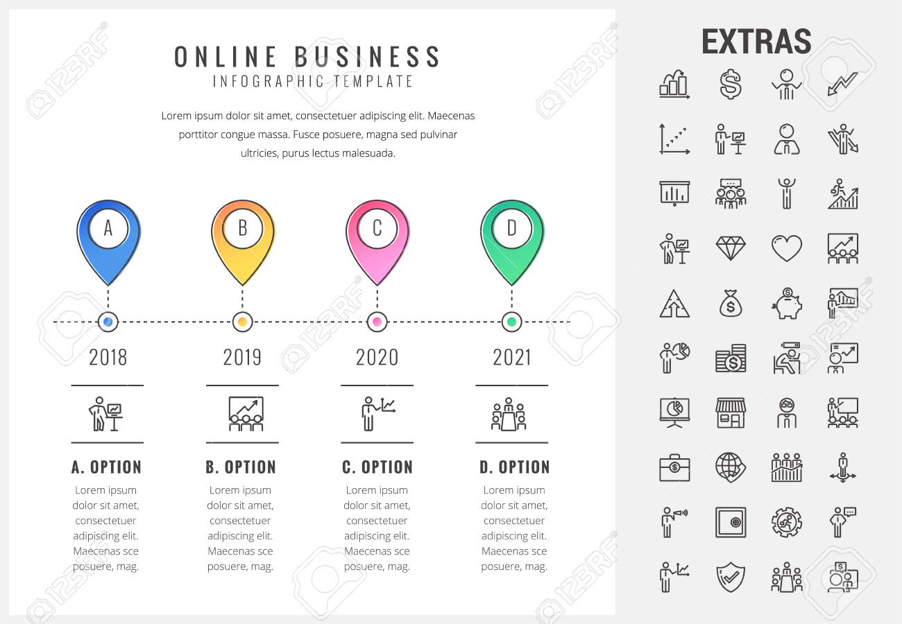 online business timeline infographic template elements and icons