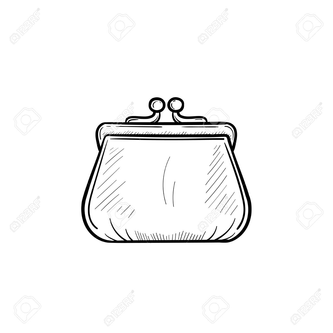 Vector Dibujado A Mano Monedero Contorno Doodle Ilustración De Dibujo De Monedero Para Impresión, Web, Móvil E Infografía Aislado Sobre Fondo Ilustraciones Svg, Clip Art Libre De Derechos.