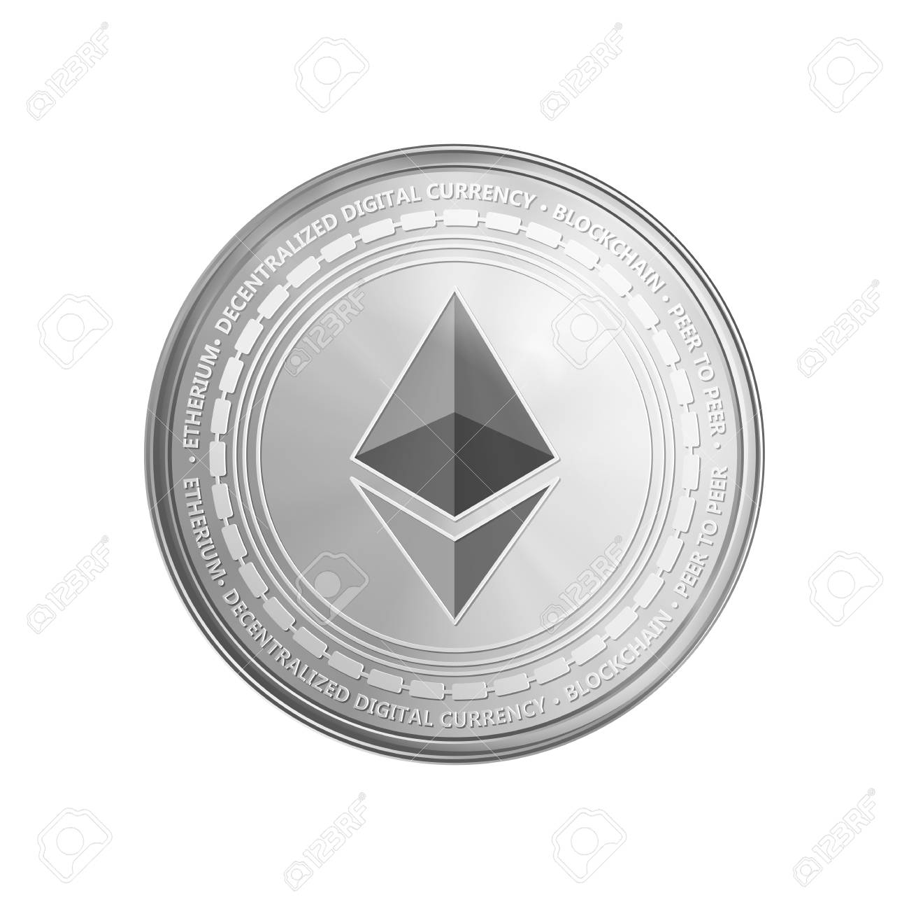 銀 Ethereum コイン 透明な背景で隔離の暗号通貨ゴールデン コイン Ethereum 記号 リアルなベクター イラストです のイラスト素材 ベクタ Image