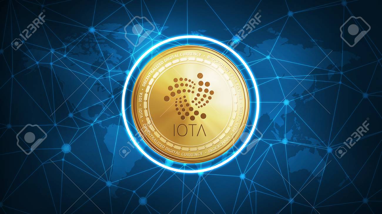 世界地図とブロックチェーンピアツーピアネットワークを持つ未来的なhudポリゴンの背景にIOTAシンボル。グローバルな暗号通貨とICOのイニシャルコインは、ビジネスバナーコンセプトを提供しています。の写真素材・画像素材  Image 92046182