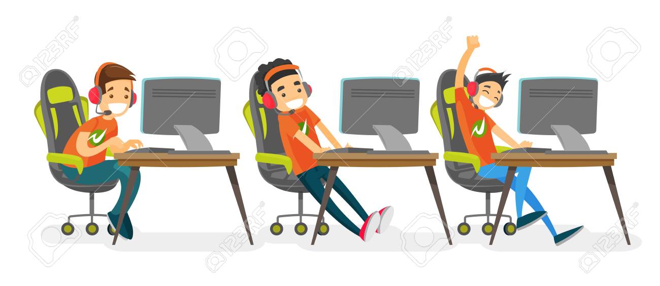 Child teen playing online video games on computer Vector Image