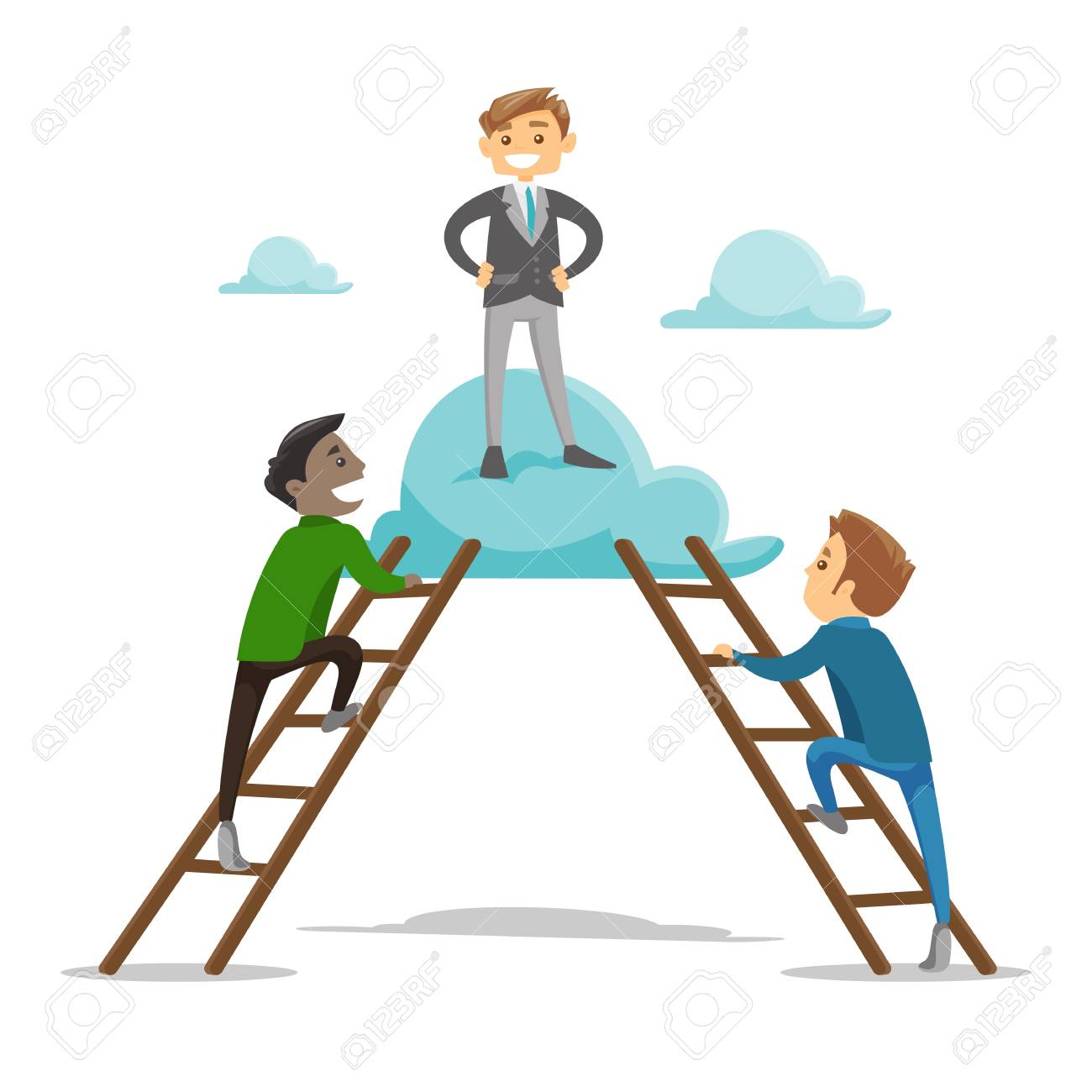 Grupo De Jóvenes Empresarios Multiétnicos Utilizando Escaleras ...