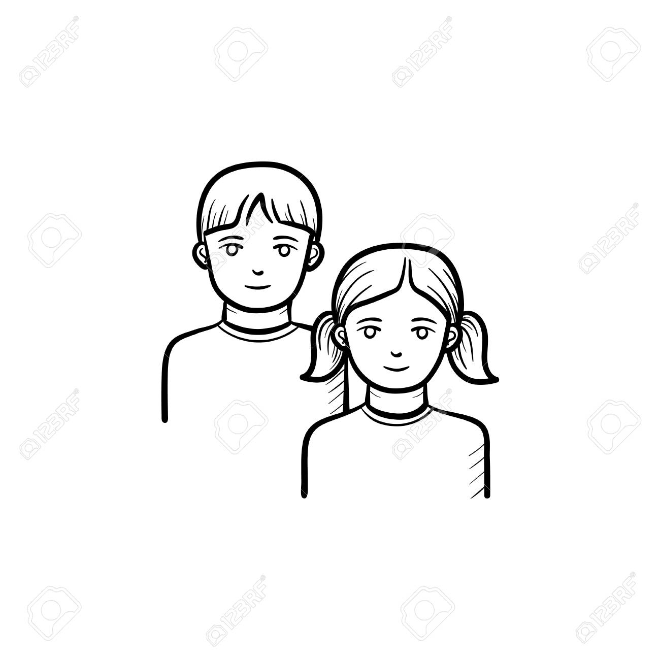Girl And Boy Hand Drawn Outline Doodle Icon Youth Vector Sketch