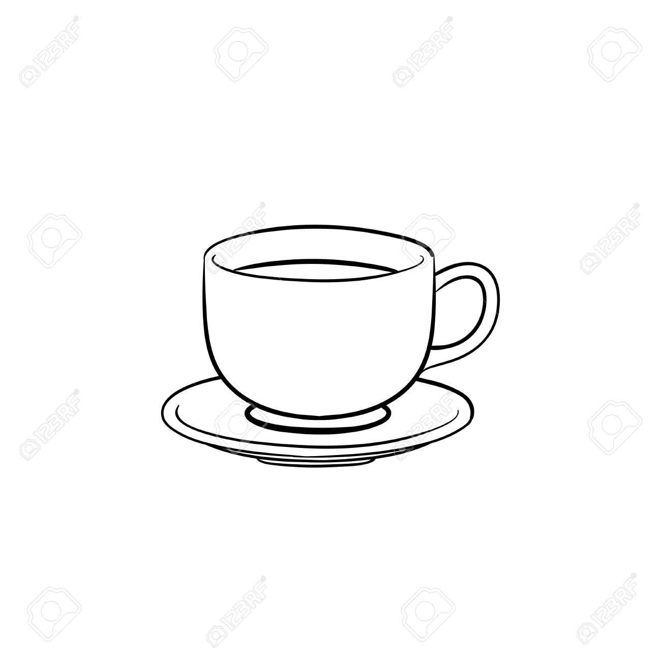 Coffee Cup Hand Drawn Outline Doodle Icon Saucer And Cup Of