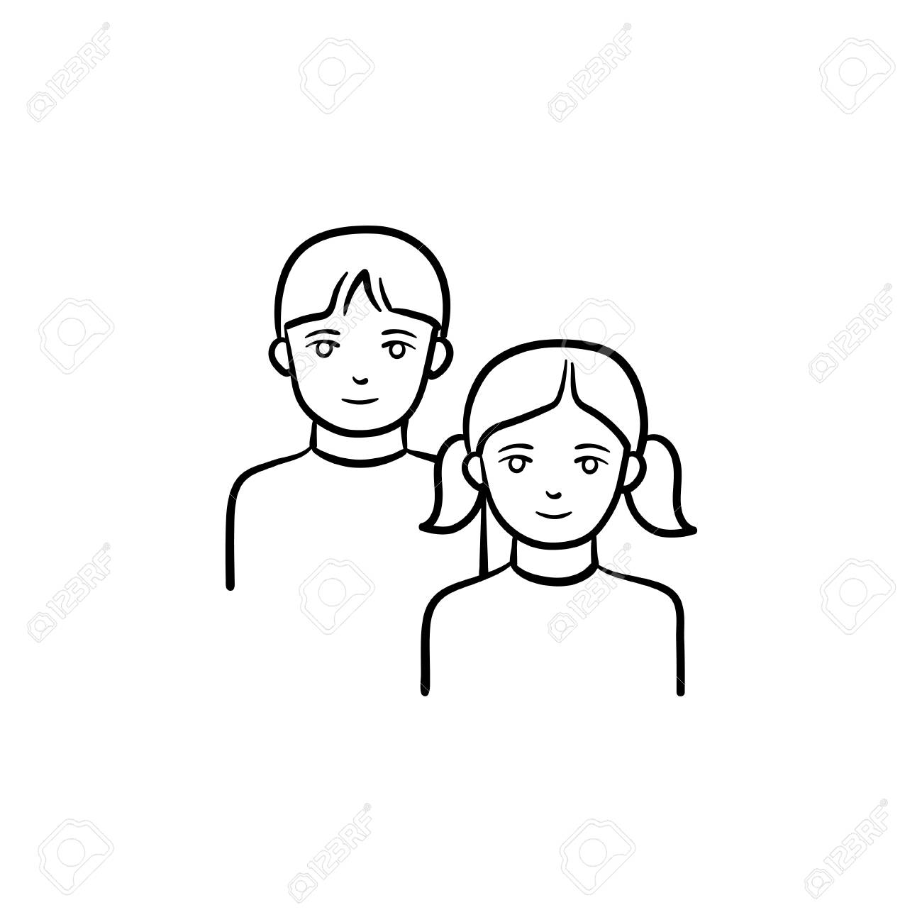 Boy And Girl Drawing Outline