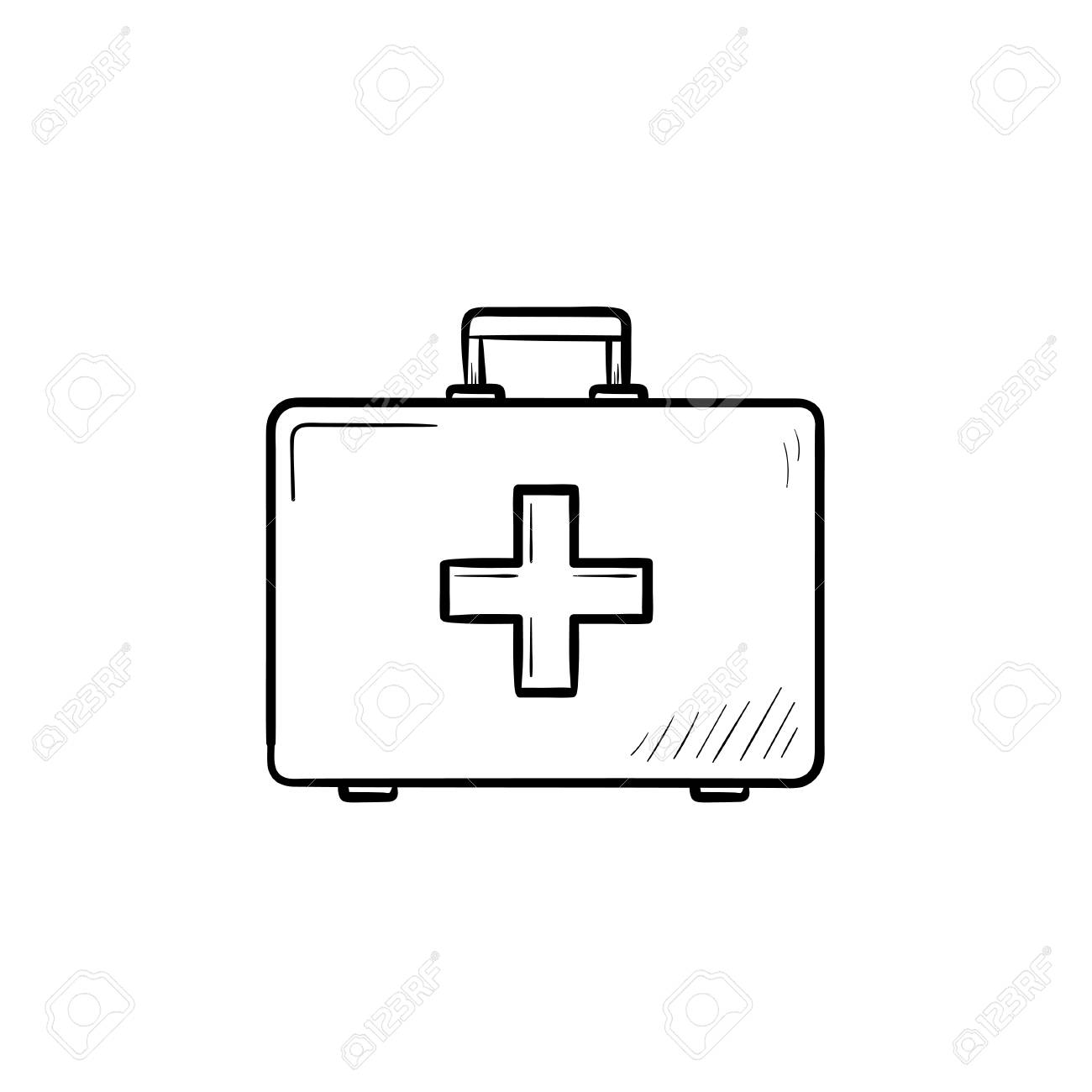 First Aid Kit Hand Drawn Outline Doodle Icon First Aid Medications