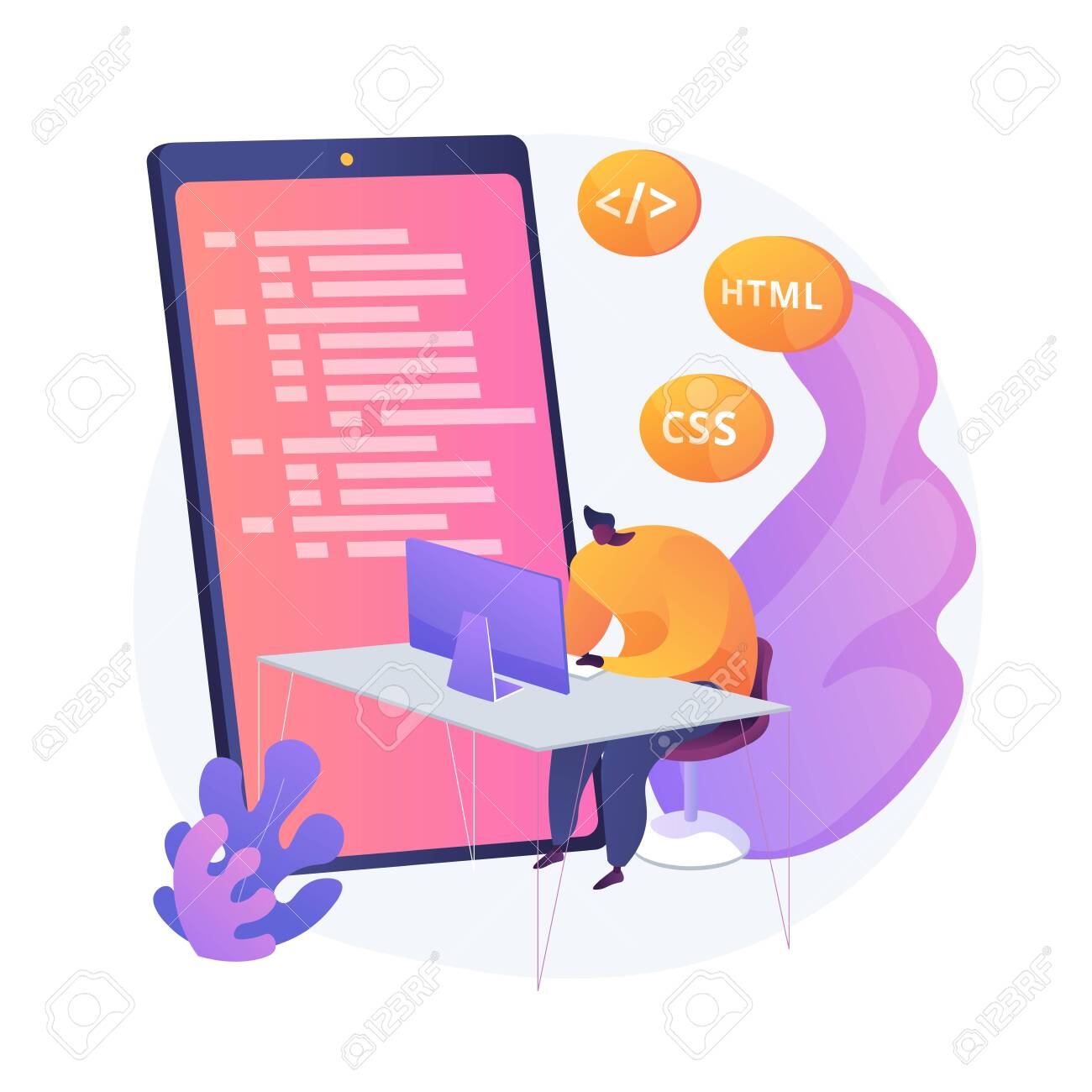 Mobile Application Development. Programming Languages. CSS, HTML, IT, UI.  Male Programmeer Cartoon Character Developing Website, Coding. Vector  Isolated Concept Metaphor Illustration Royalty Free SVG, Cliparts, Vectors,  And Stock Illustration. Image ...