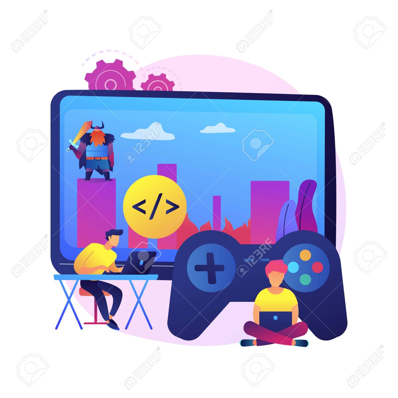 Free Vector  Online games concept illustration with computer