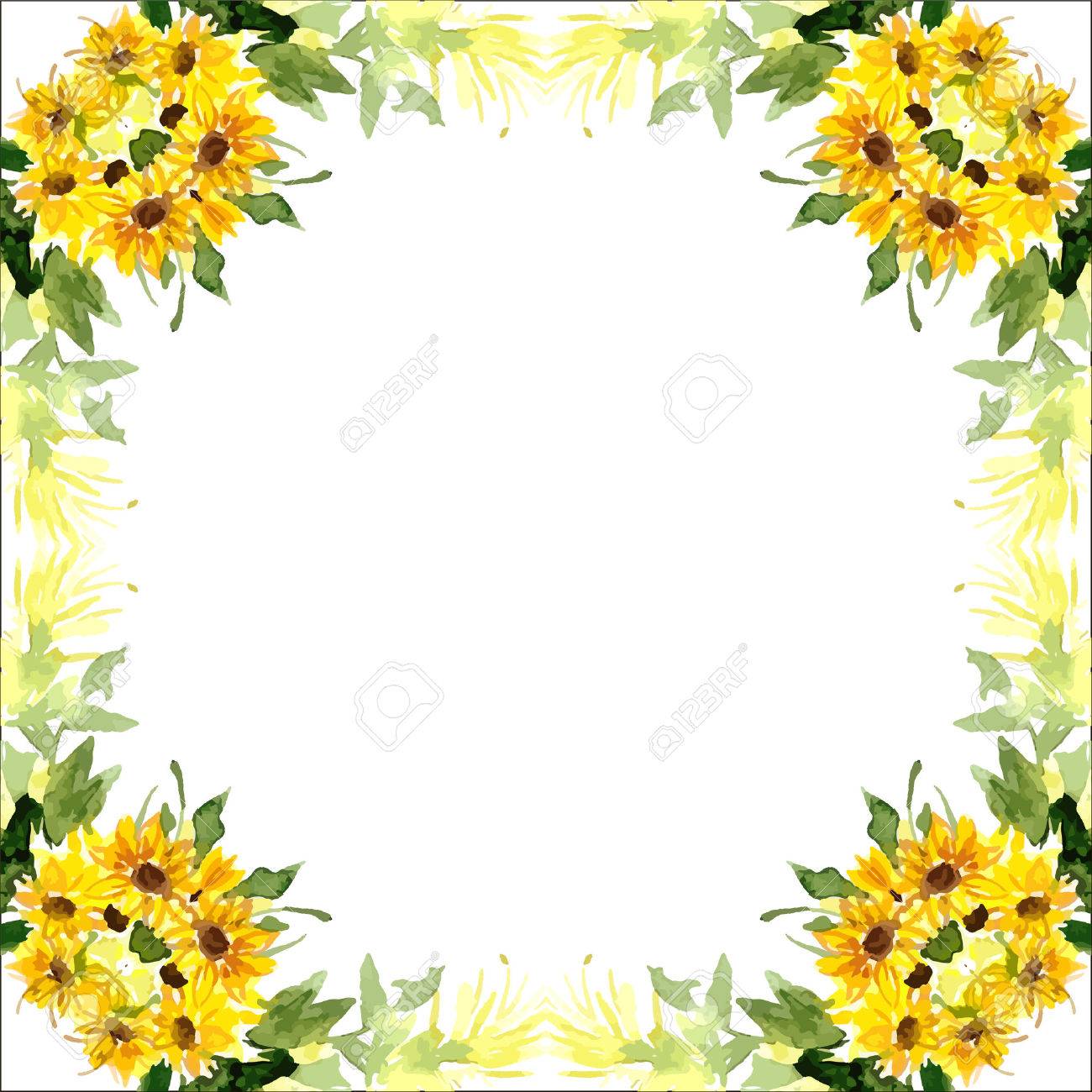 watercolor card with flowers sunflower can be used for cards