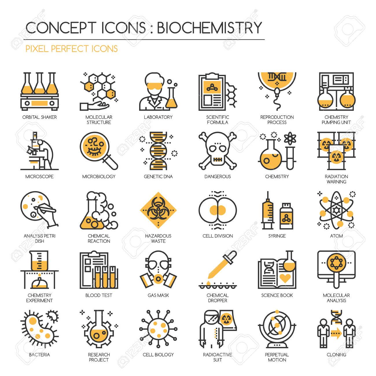 생화학 얇은 라인과 완벽한 픽셀 아이콘 로열티 무료 사진, 그림, 이미지 그리고 스톡포토그래피. Image 62318006