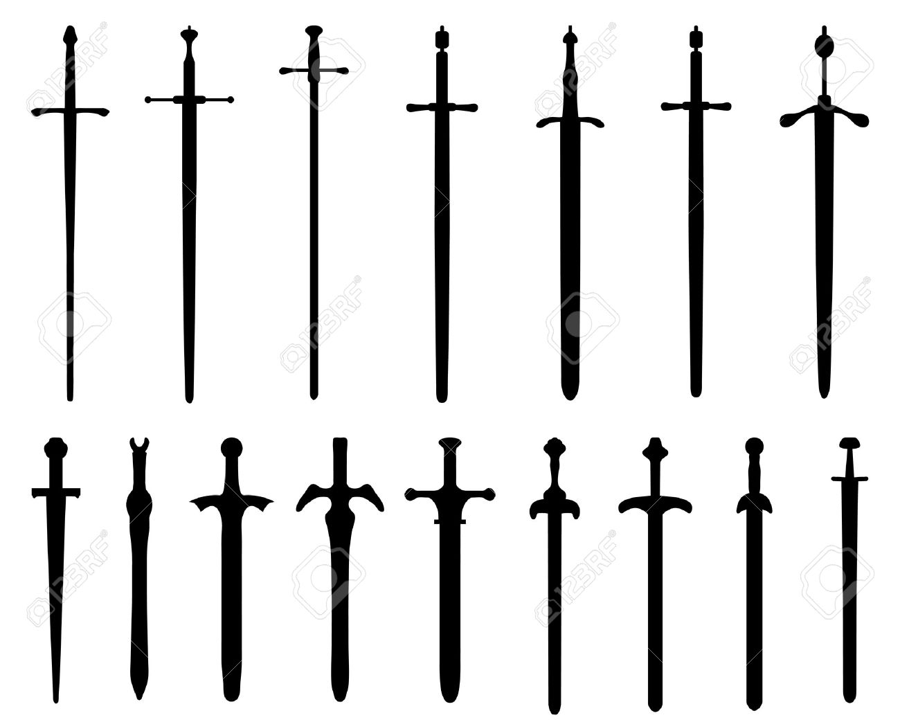 Black Silhouettes Of Swords Vector Royalty Free Cliparts Vectors And Stock Illustration Image