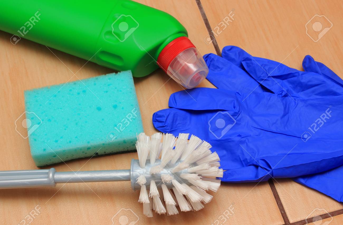 Accessories For Cleaning Bathroom On Ceramics Flooring Brush