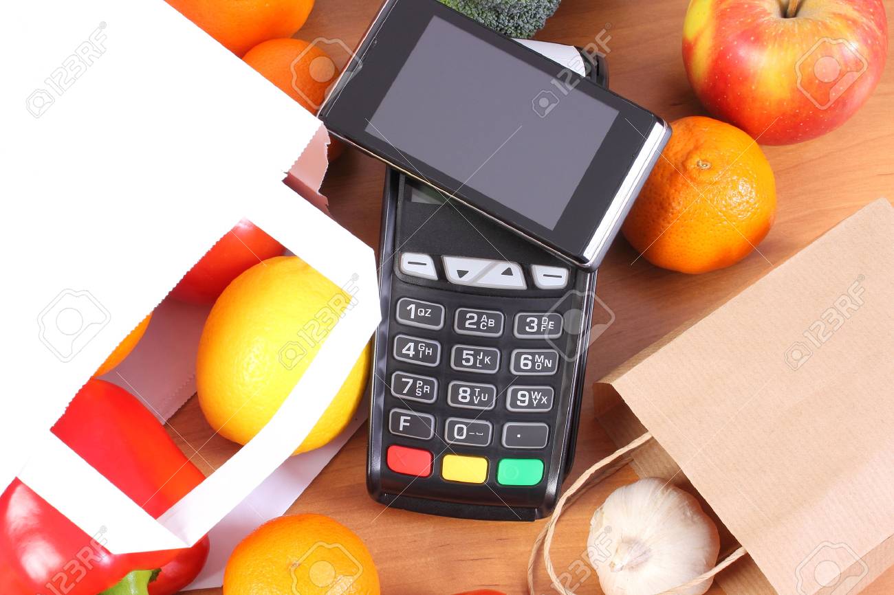 credit card reader payment terminal with mobile phone with nfc technology and fresh fruits and - Credit Card Swiper For Phone credit card reader payment terminal with mobile phone with nfc technology and fresh fruits and - Credit Card Swiper For Phone