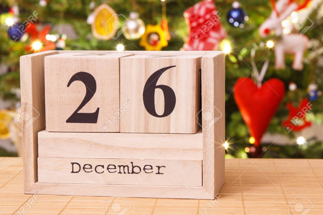 Date 26 December On Calendar, Festive Tree With Lights And Decoration In Background, Christmas Time Stock Photo, Picture and Royalty Free Image. Image 88849394.