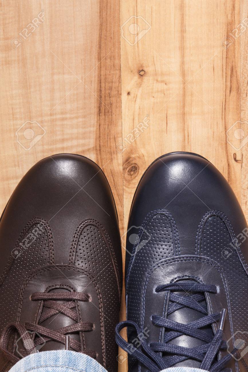 comfortable footwear on Brown And Navy Blue Comfortable Shoes For Men On Rustic Board Stock Photo Picture And Royalty Free Image Image 119964443
