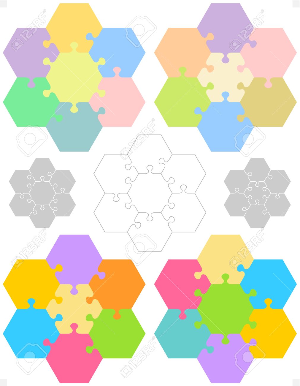 hexagonal jigsaw puzzle blank templates or cutting guidelines jigsaw templates