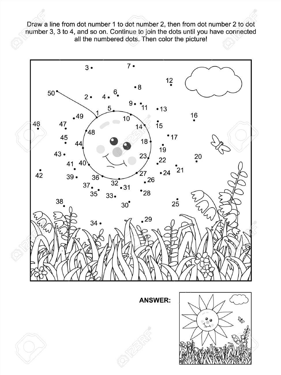 Connectez Puzzle Points D image Et De Coloriage Avec Le Soleil L Connectez puzzle points d image et de coloriage avec le soleil l herbe