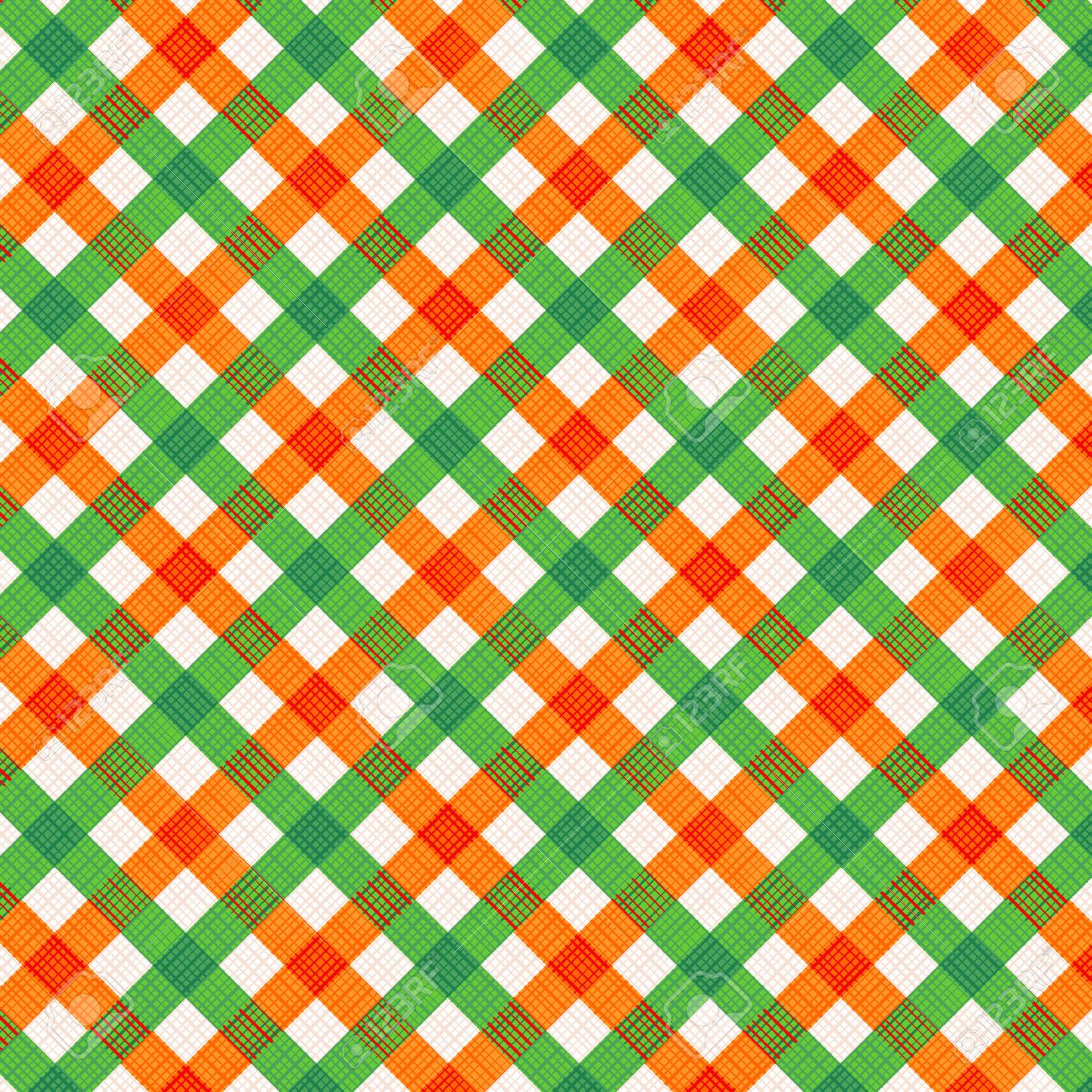 オレンジ色と緑色のギンガム チェック布背景布のテクスチャ 秋 感謝祭と聖 Patrick に適した のイラスト素材 ベクタ Image 3366