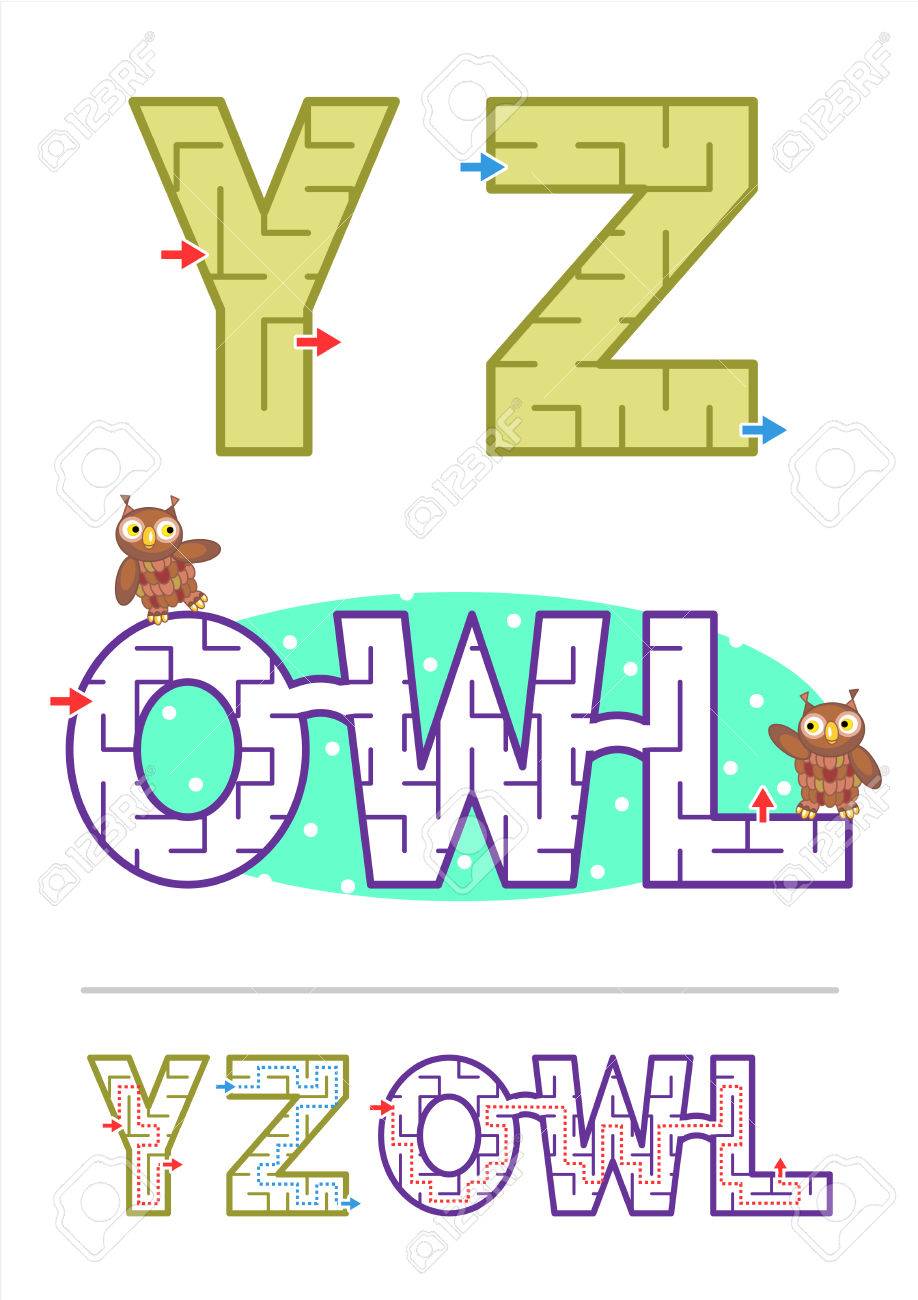 Jeux De Labyrinthe Alphabet Facile Pour Les Enfants Les Lettres Y Z Et Comme Un Echantillon Jeu De Labyrinthe Mot Owl Faites Vos Propres Labyrinthes De Mots En Utilisant Des