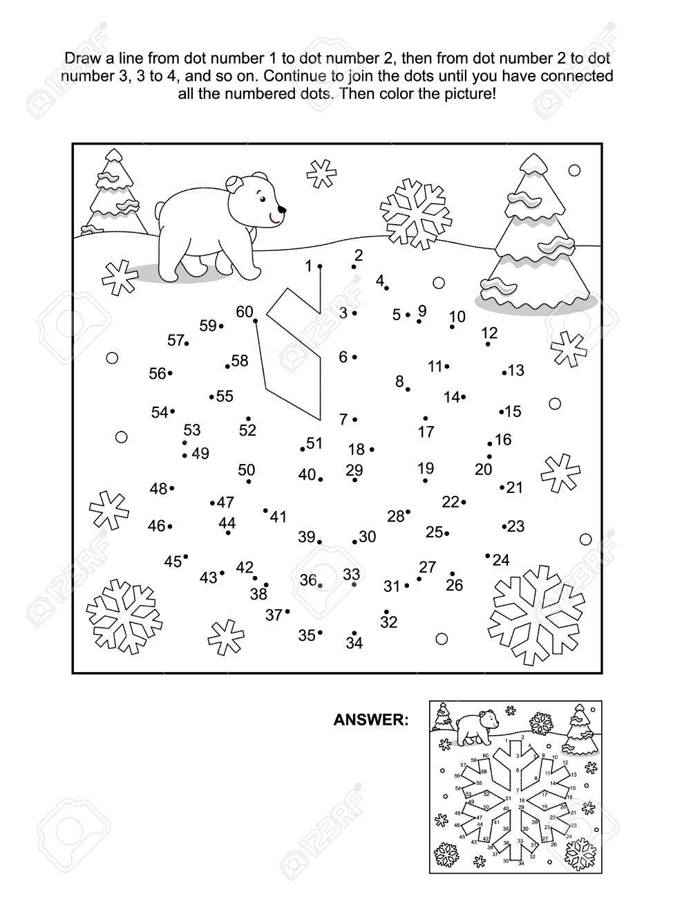 冬 新年やクリスマスをテーマにした接続ドット画像パズル ぬりえページ スノーフレーク 答えが含まれています のイラスト素材 ベクタ Image 49156361
