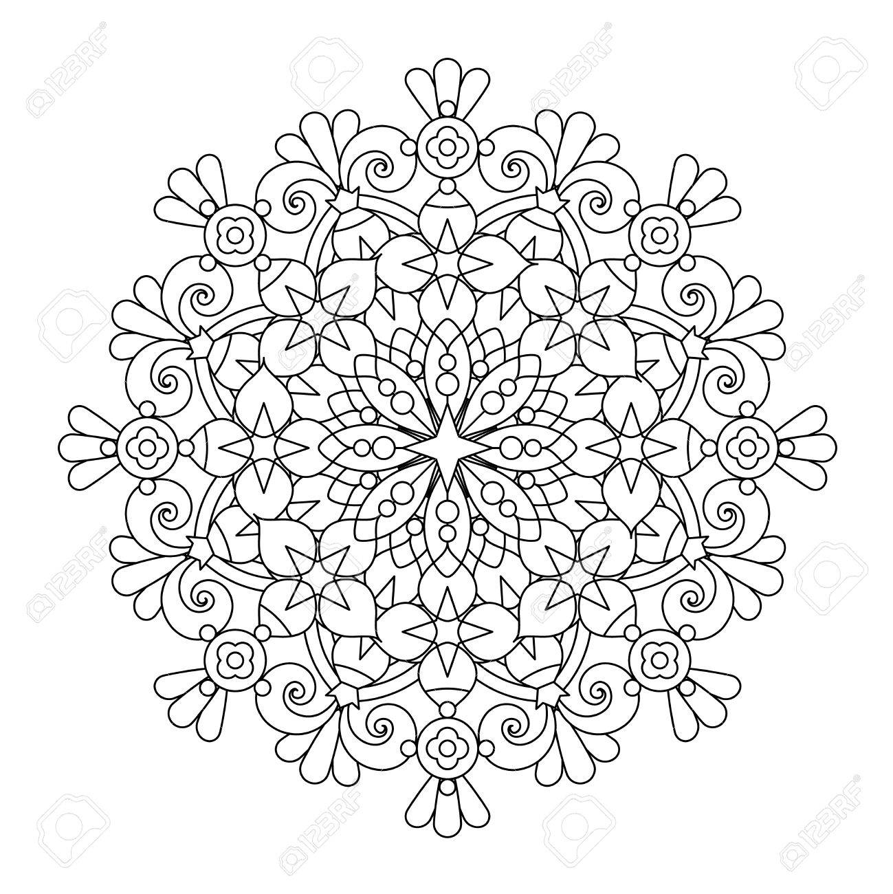 Résumé Mandala Ou Ligne De Flocon De Neige Lunatique De Conception Dart Ou De Coloriage Page