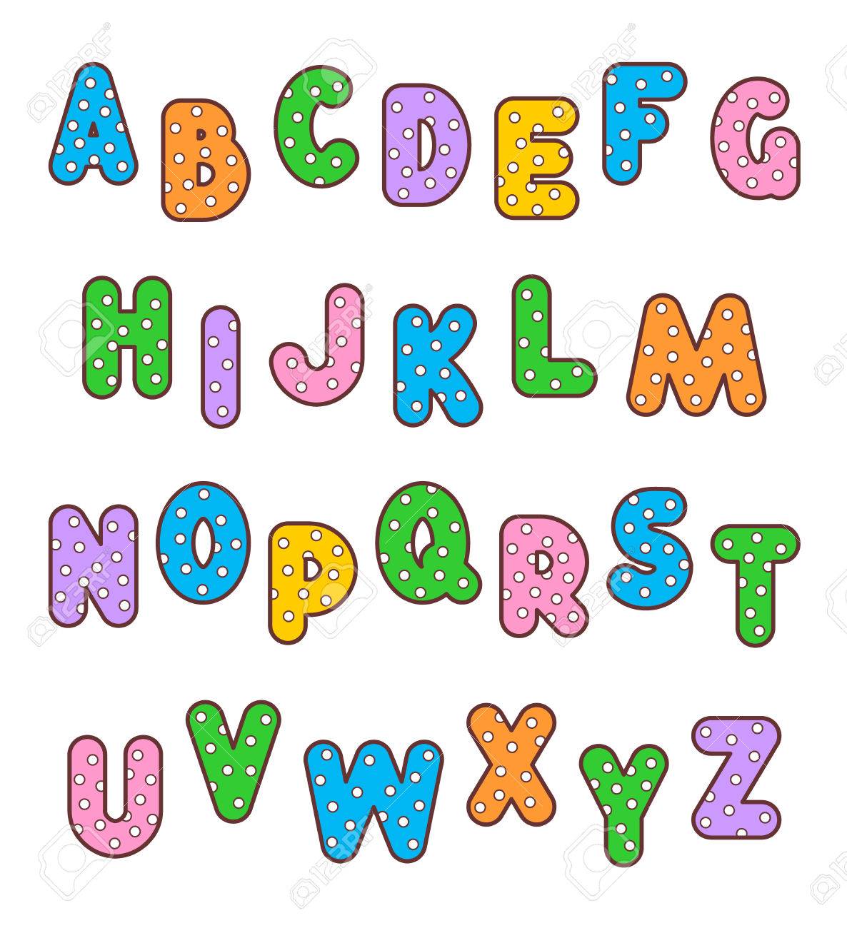 El Conjunto De Alfabeto Inglés De Estampado De Lunares Y Esbozó Letras En Negrita De Colores Vaus No Hay Fuentes Utilizadas Formas De Las Letras Son