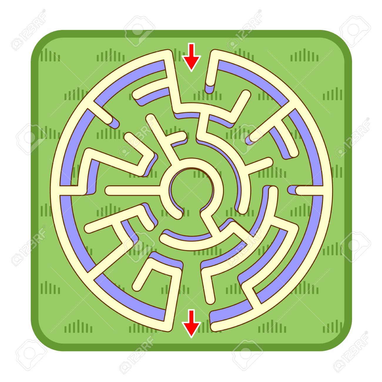 抽象的な立体円形迷路ゲーム テンプレート 平面図 使用の準備ができて または 必要に応じて凡例のテキストや漫画の文字を追加します のイラスト素材 ベクタ Image