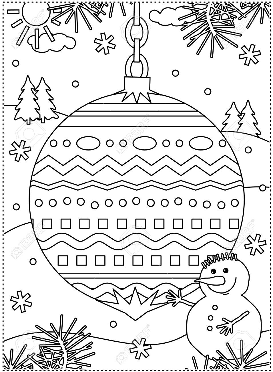 Winter Holidays Coloring Page For Kids And Grown-ups With ...