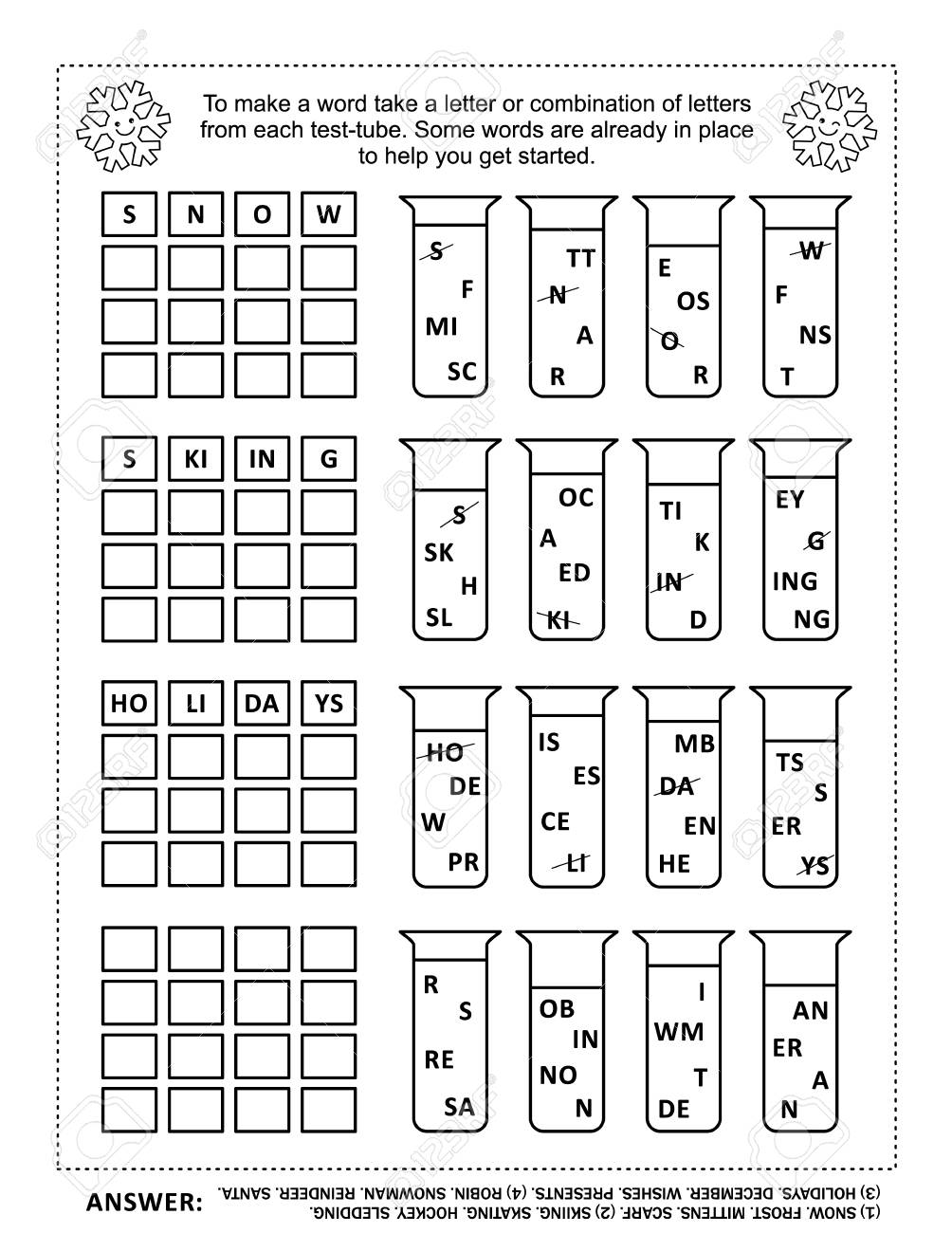 winter and winter holidays themed word game english language winter themed words