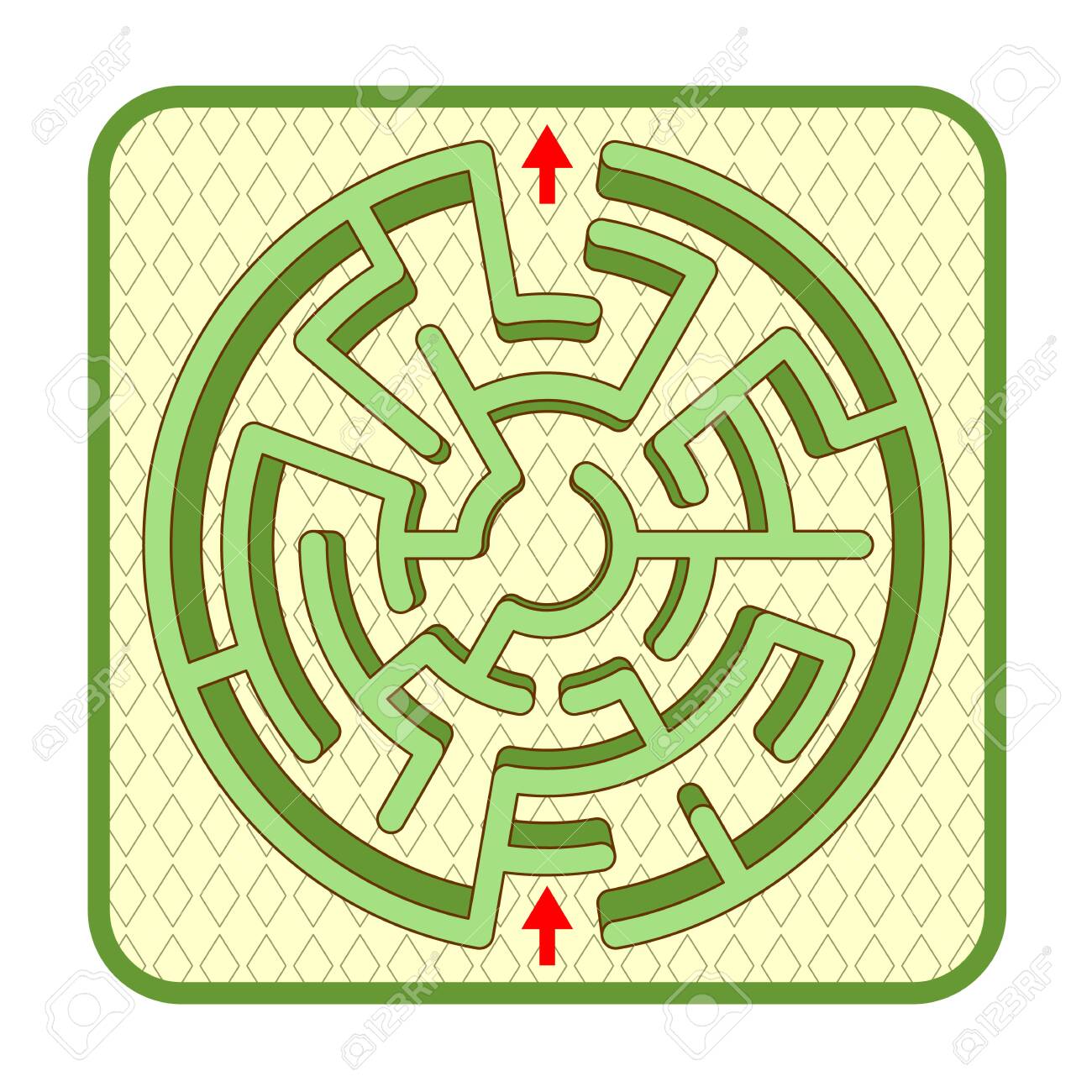 Abstract Three-dimensional Circle Shaped Hedge Maze Game Template, Top  View, Ready For Use. Or Add Legend Text And Cartoon Characters, If Needed.  Royalty Free SVG, Cliparts, Vectors, and Stock Illustration. Image  121550610.