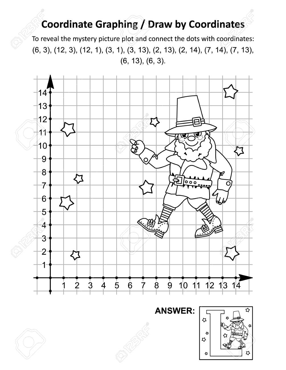 Coordinate Graphing, Or Draw By Coordinates, Math Worksheet With St Patrick's Day Mystery Picture coordinate-graphing-or-draw-by-coordinates-math-worksheet-with-st-patrick-s-day-mystery-picture-l-is-for-leprechaun-to-reveal-the-mystery-picture-plot-and-connect-the-dots-with-given-coordinates-answer