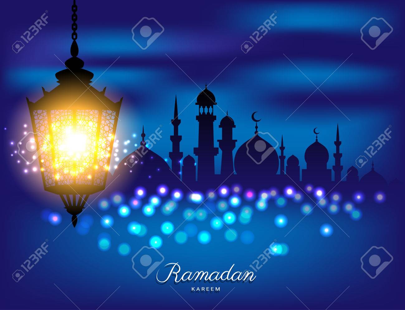 Belle Lampe Lumineuse Avec La Silhouette De La Mosquee Pour Le Ramadan De L Islam Clip Art Libres De Droits Vecteurs Et Illustration Image