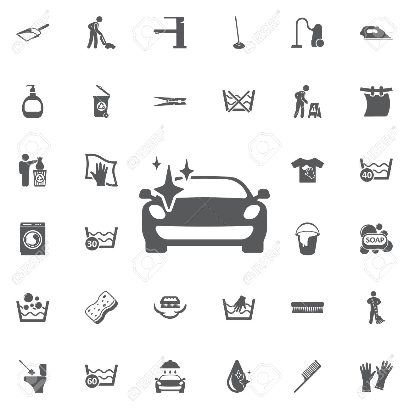 clean car with a sparkle icon on the white background set of