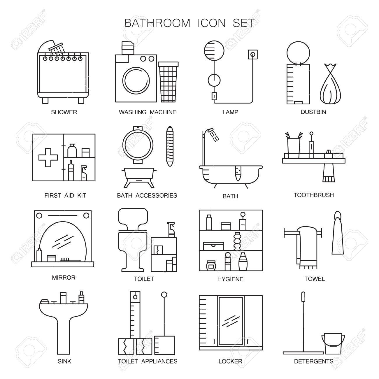 Citation Pour Salle De Bain ~ salle de bains icon set collection de contours vectoriels Citation Pour Salle De Bain ~ salle de bains icon set collection de contours vectoriels