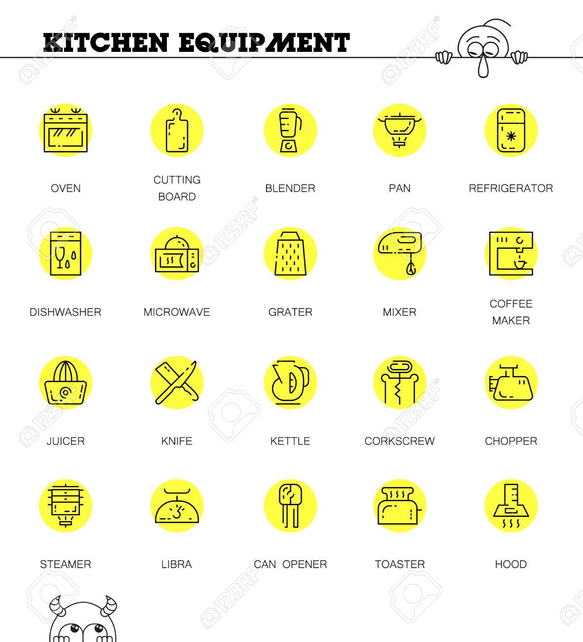 Kuchenausstattung Flache Icon Set Sammlung Von Hochwertigen Umriss Symbol Der Kuche Gerate Fur Web Design Mobile App Vector Dunne Linie Vektor Icons Oder Backofen Mixer Geschirrspuler Pfanne Etc Lizenzfrei Nutzbare Vektorgrafiken Clip Arts