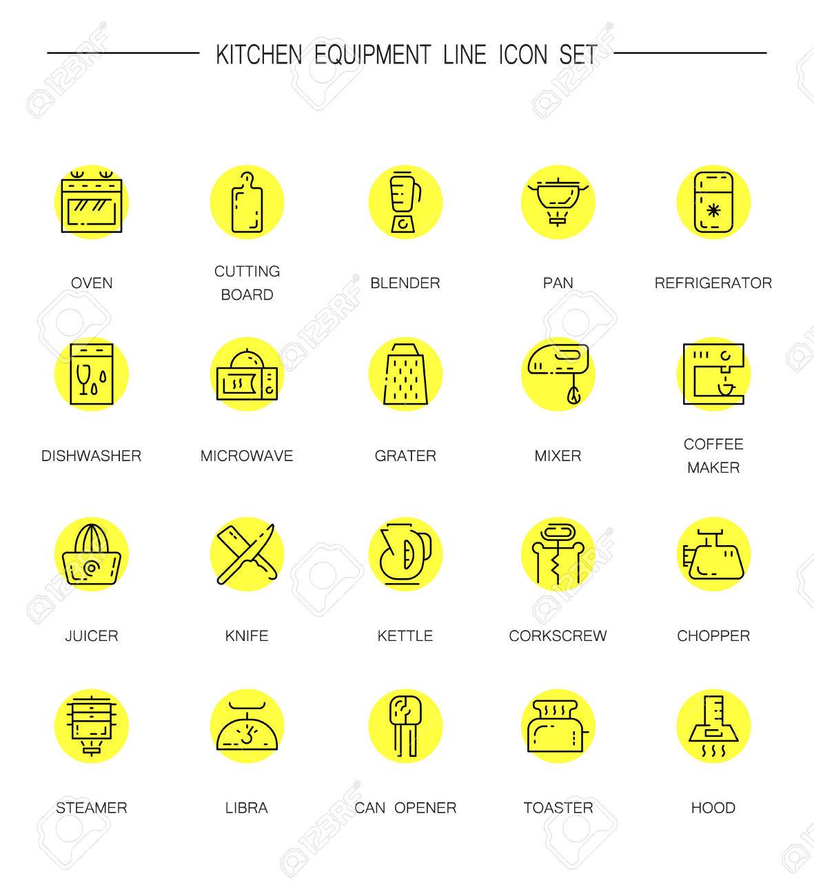 Jeu D Icones Plat De Cuisine Equipement Collection De Symbole De Contour De Haute Qualite Des Appareils De Cuisine Pour La Conception Web Application Mobile Icones Vectorielles Vecteur Fine Ligne Ou Four Melangeur