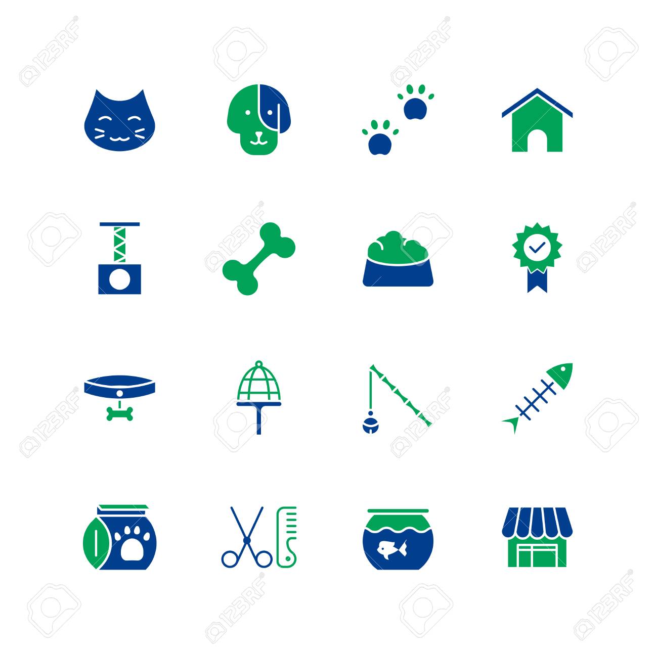 ペットのアイコンセット ショップラインアイコンのコレクションです 白の背景に犬 猫 家の高品質のロゴ デザインウェブサイト モバイルアプリ 印刷物などのシンボルパック のイラスト素材 ベクタ Image