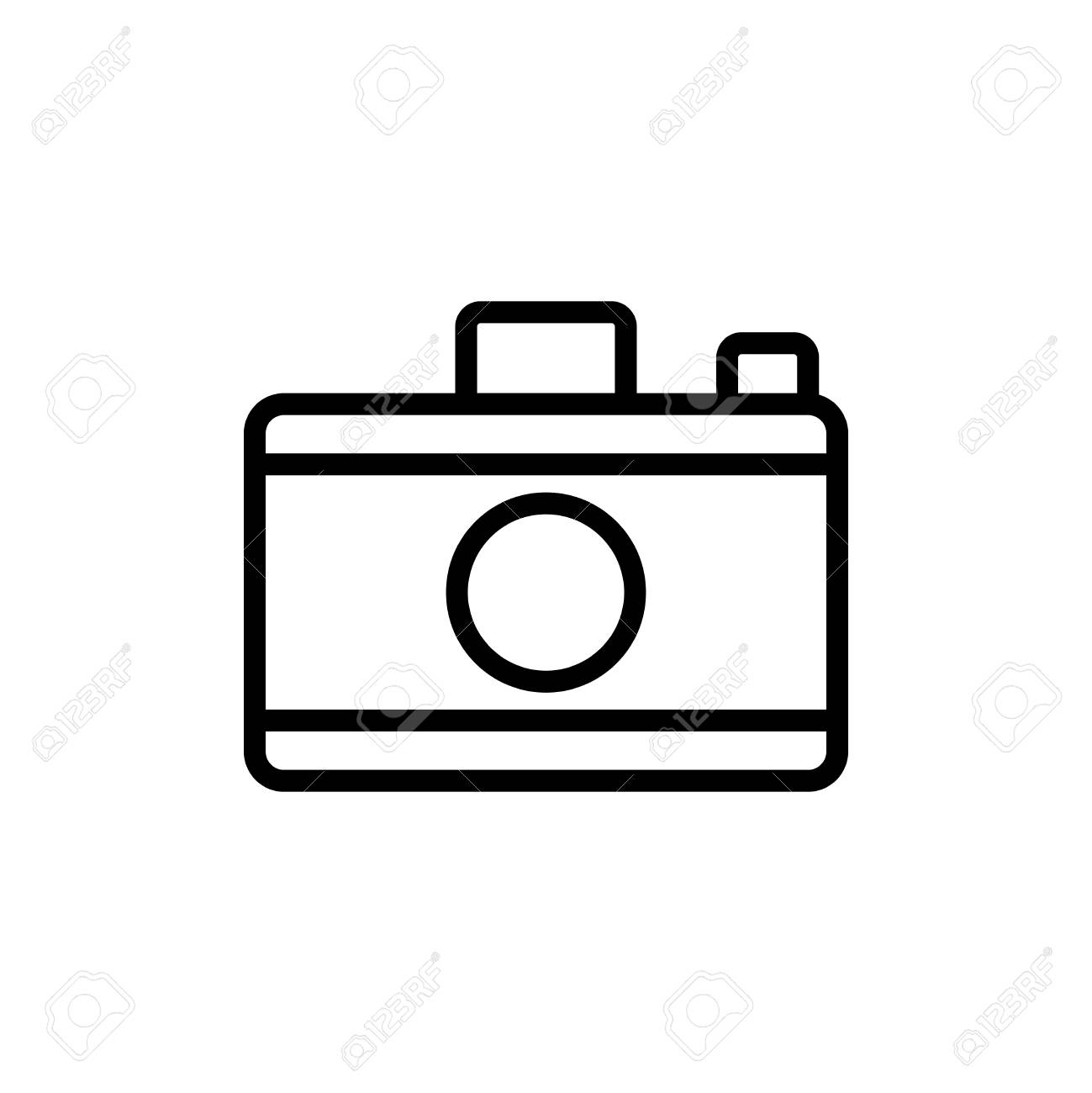 カメラ フラット アイコン 単一の高品質デザイン ロゴ 訪問カードなどの Web デザインや写真のモバイル アプリの細い線の兆候を夏 のアウトライン記号 ビデオカメラの概要ロゴ のイラスト素材 ベクタ Image