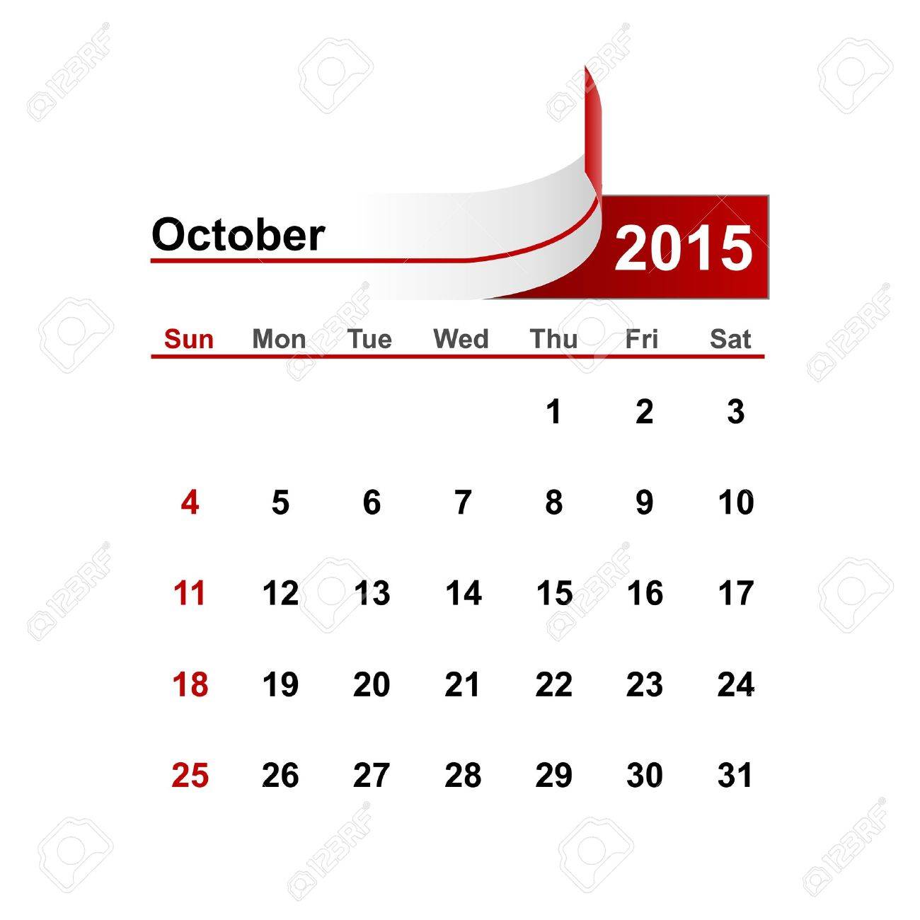 Vector Simple Calendar 15 Year October Month Royalty Free Cliparts Vectors And Stock Illustration Image