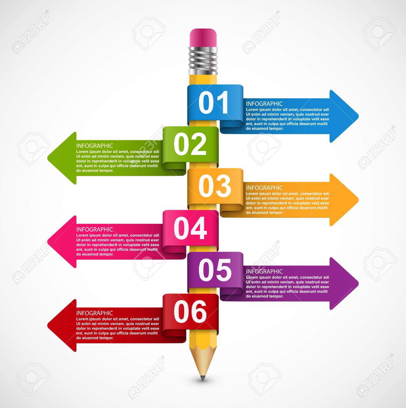 infographics template with pencil and colored arrows royalty free