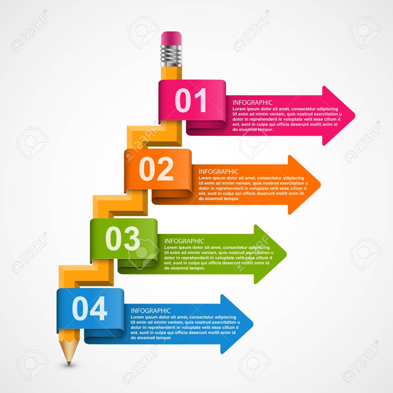 educational infographics template with pencil and colored arrows