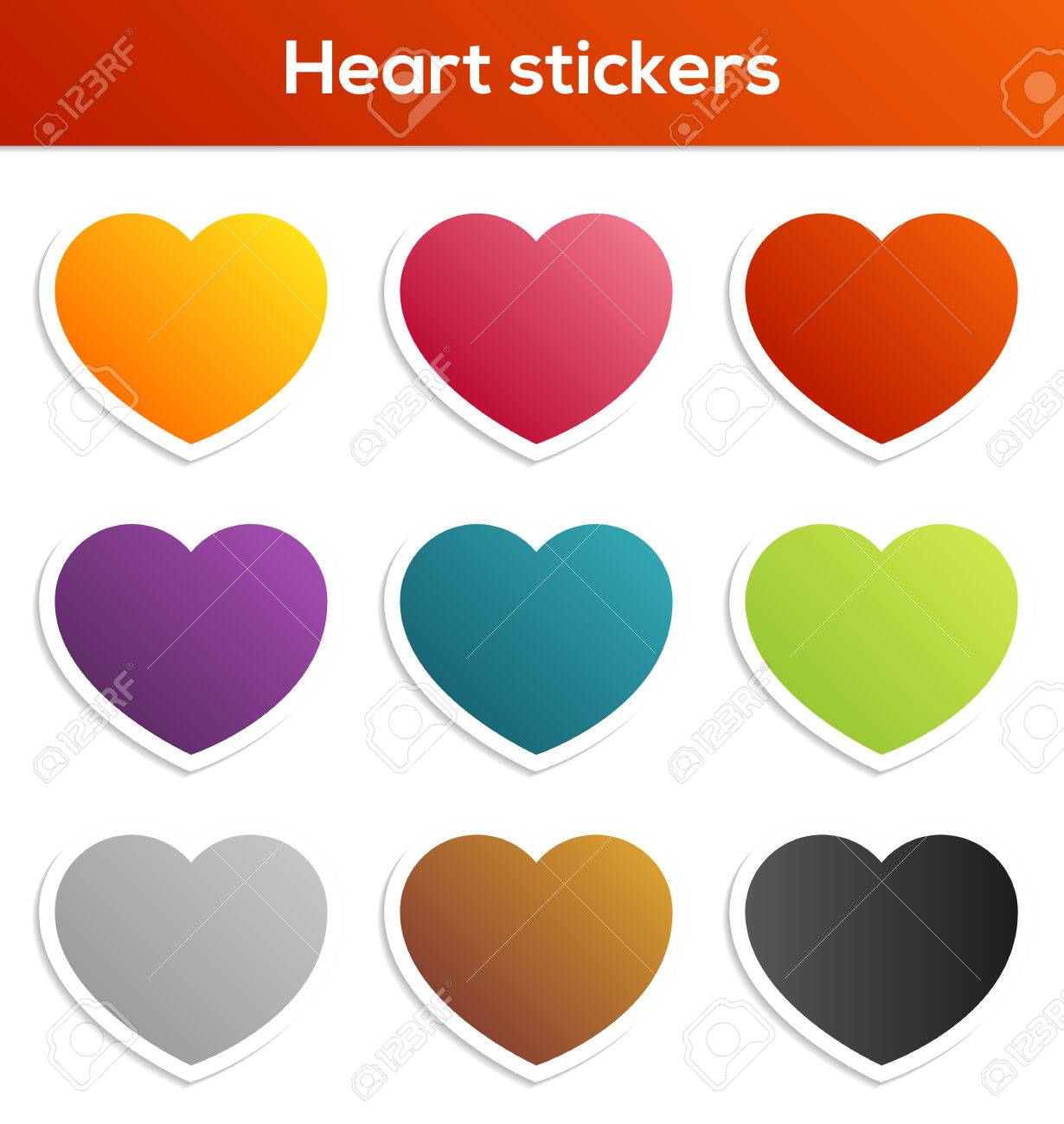 Conjunto De Aislados Calcomanias De Corazones De Diferentes Colores Ilustraciones Vectoriales Clip Art Vectorizado Libre De Derechos Image 27887920