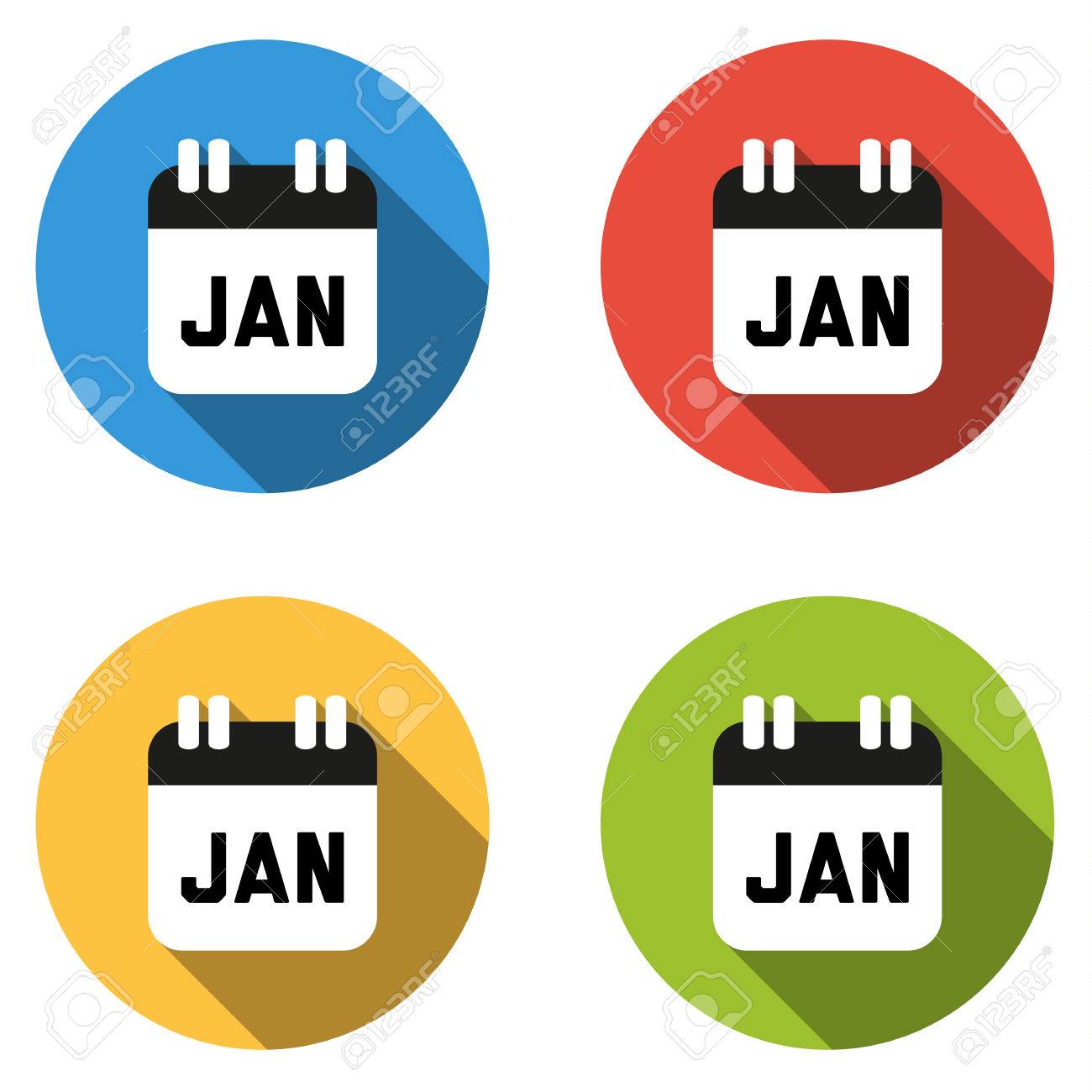 set of 4 isolated flat colorful buttons for january calendar january calendar icon