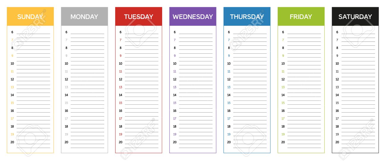 週間予定表日日曜日土曜日からの色でのイラスト素材 ベクタ Image