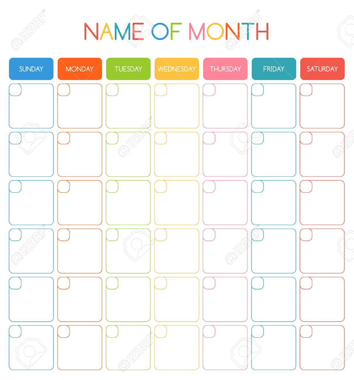 colorful blank month planning calendar with place for dates and