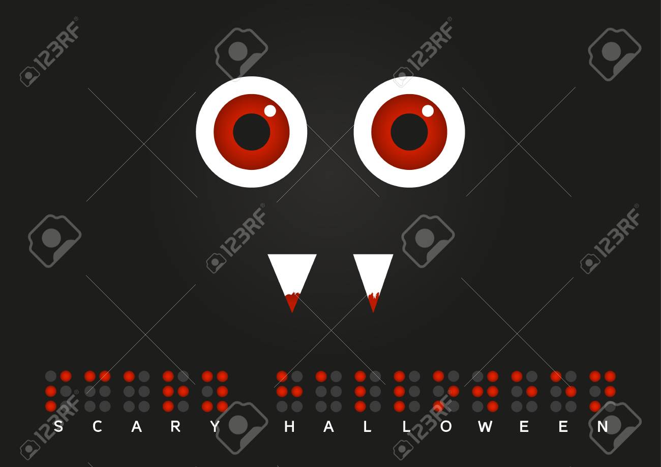点字テキスト怖い Hallooween で彼の歯上の血と赤い目を持つ怪物のイラスト のイラスト素材 ベクタ Image 点字テキスト怖い Hallooween で彼の歯上の血と赤い目を持つ怪物のイラスト のイラスト素材 ベクタ Image