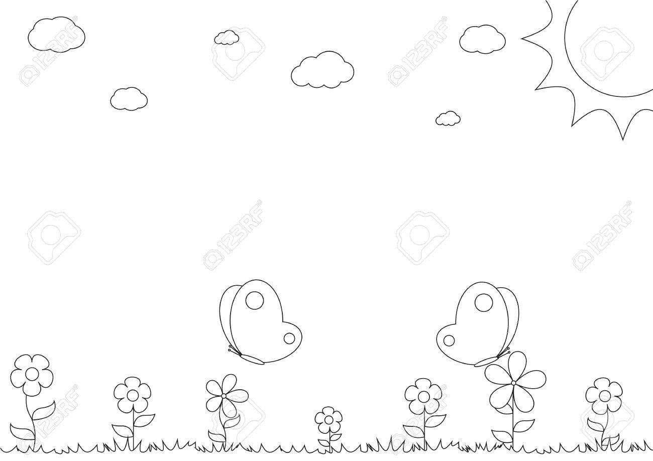 ぬりえ帳が 晴れた日の間に草原の蝶を 2 のイラストのイラスト素材 ベクタ Image